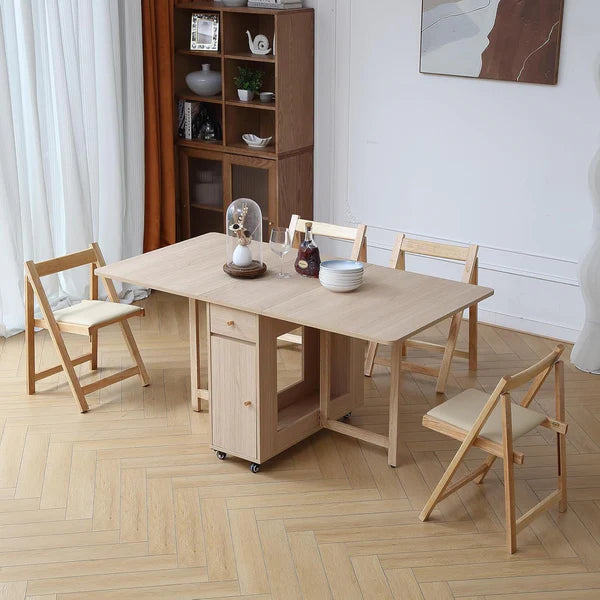 Extendable Drop Leaf Folding Table + 4 Chair Set