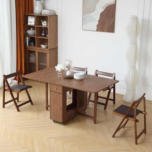 Extendable Drop Leaf Folding Table + 4 Chair Set