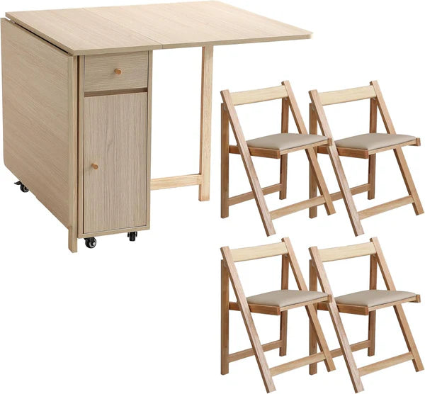 Extendable Drop Leaf Folding Table + 4 Chair Set
